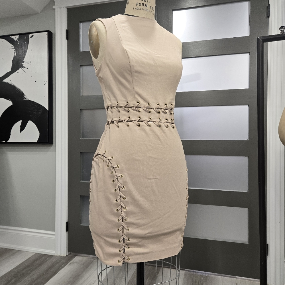Guess Tan Ribbed Bustier Mini Dress
